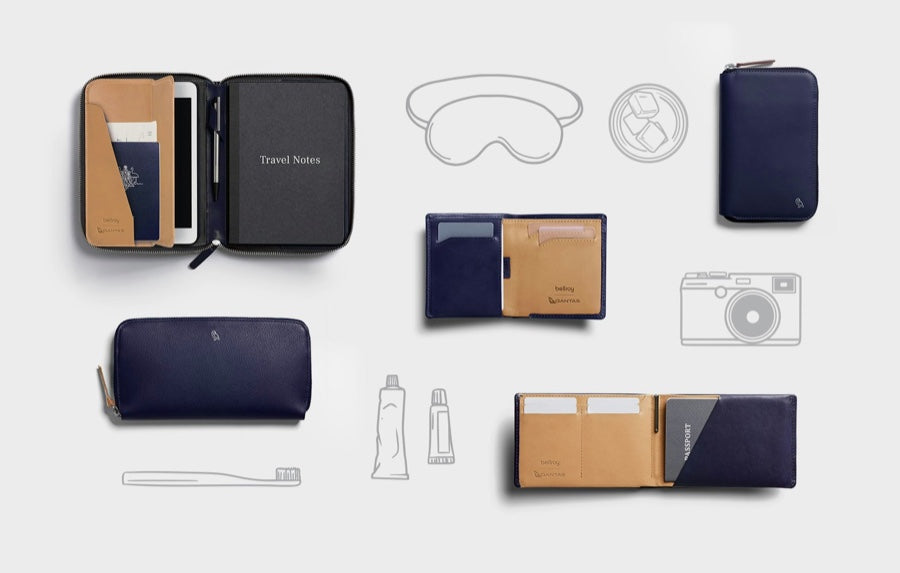 Bellroy x Qantas travel collection flatlay
