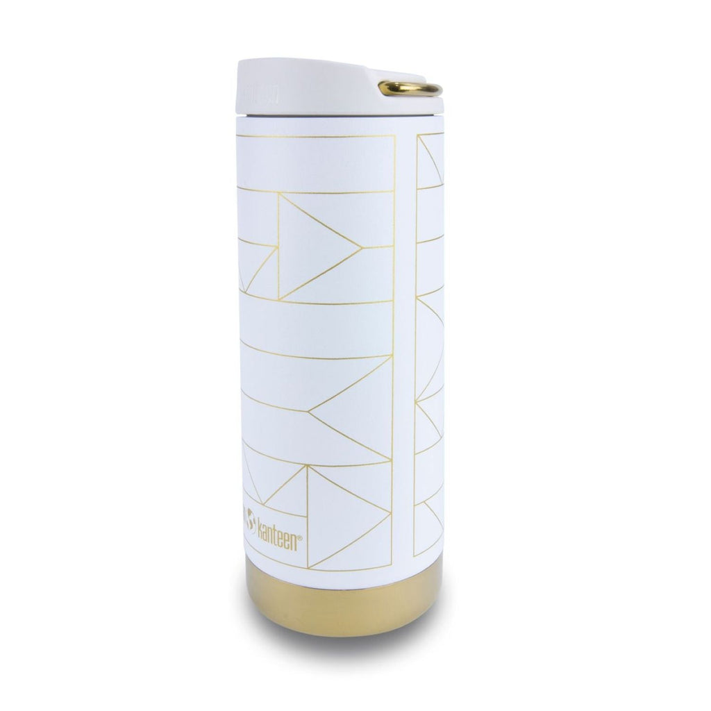Klean Kanteen LIMITED EDITION TKWide 16oz Insulated Water Bottle With Cafe Cap - Geometric Gold On Tofu