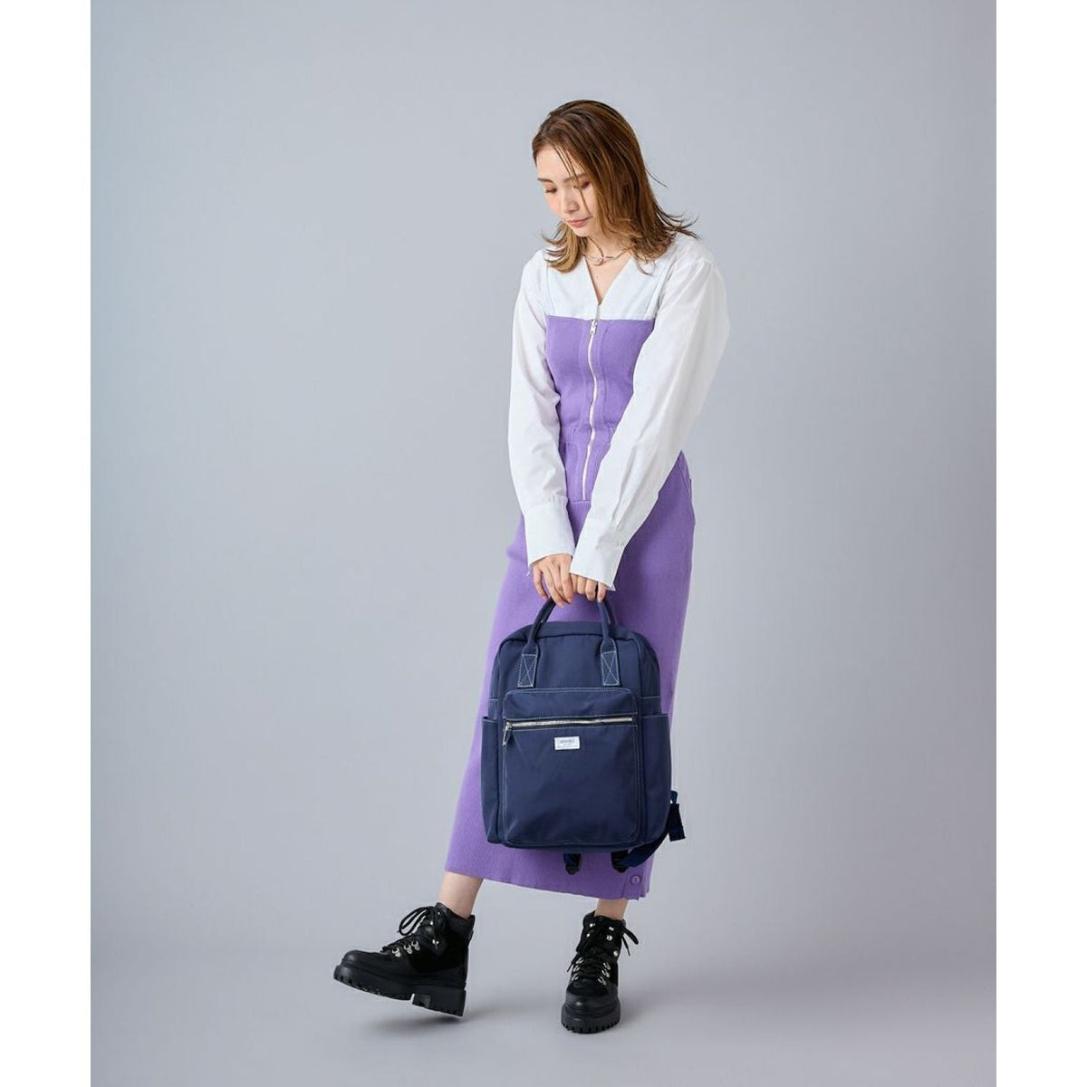 Anello Town Squared Backpack (Blue Grey)