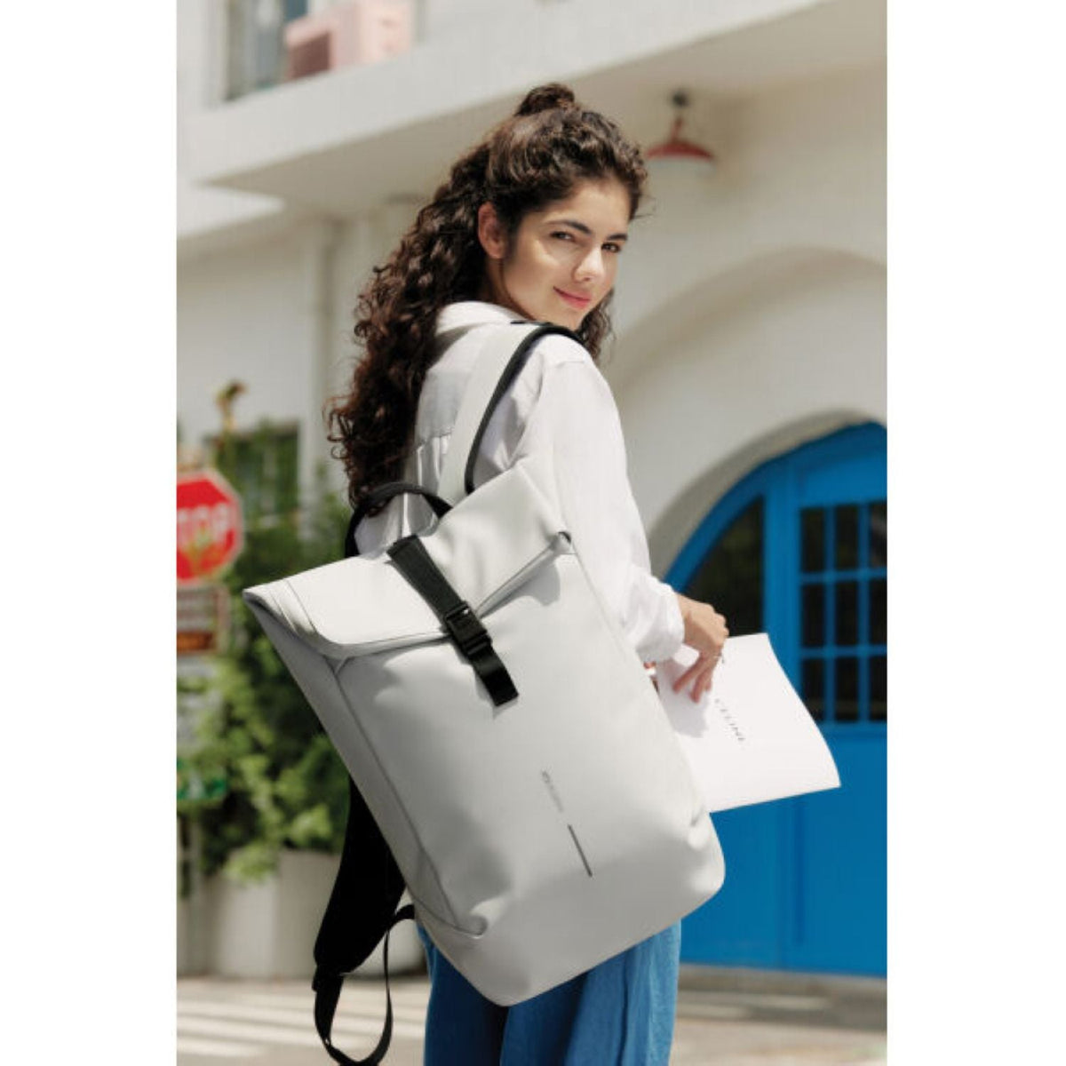 Bobby XD Design Urban Water Resistant Flap-Top Backpack 18L To 23L - Off White