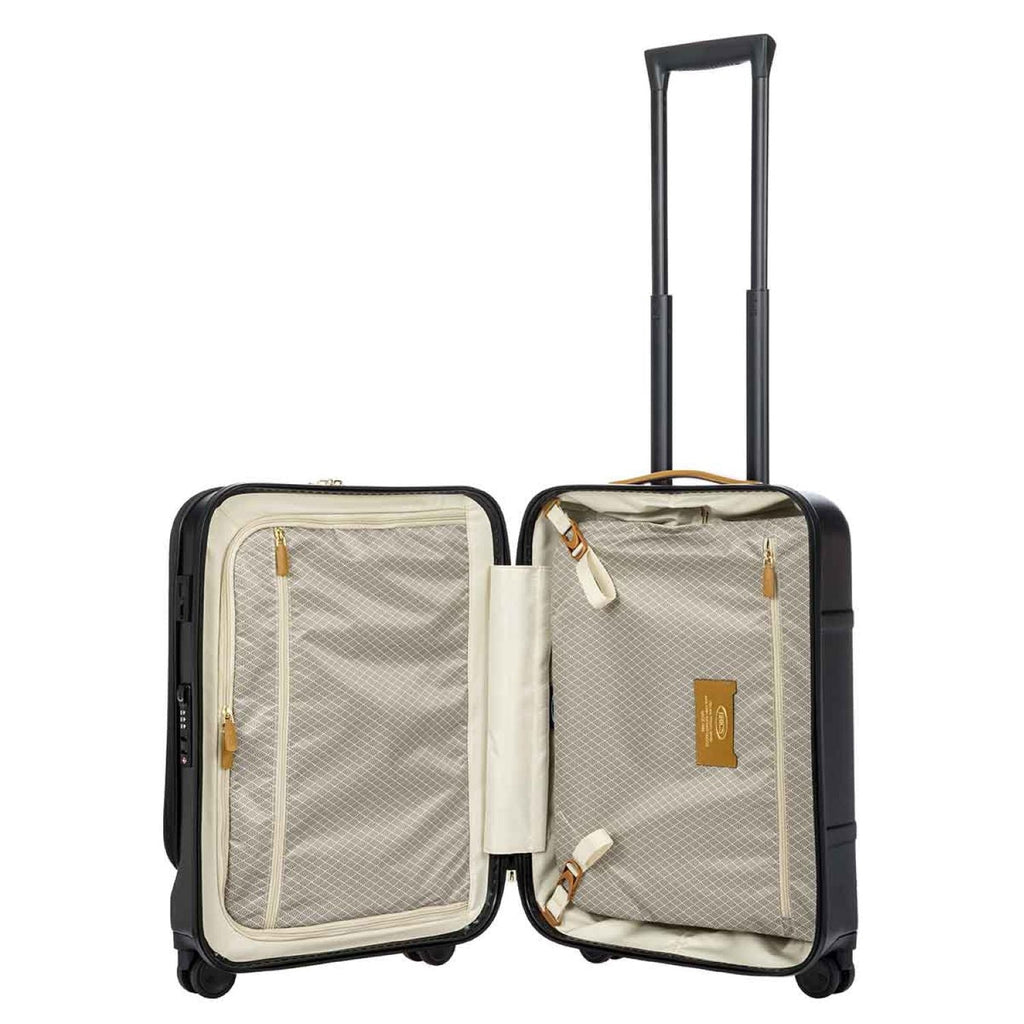 BRIC'S Bellagio 2 21" Carry-On Luggage With Front Access Opening Spinner And Pocket With USB (Black/Tobacco)
