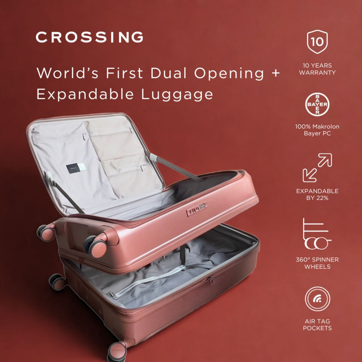 CROSSING INVI 20" Carry On Expandable Luggage With Front & Middle Access - Taupe