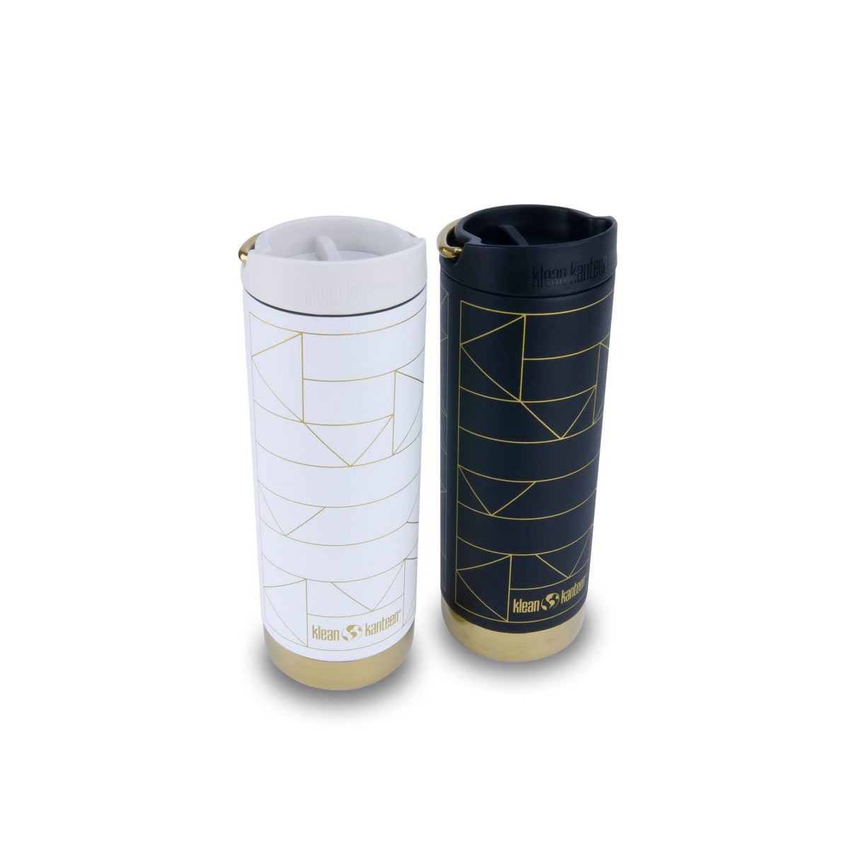 Klean Kanteen LIMITED EDITION TKWide 16oz Insulated Water Bottle With Cafe Cap - Geometric Gold On Tofu