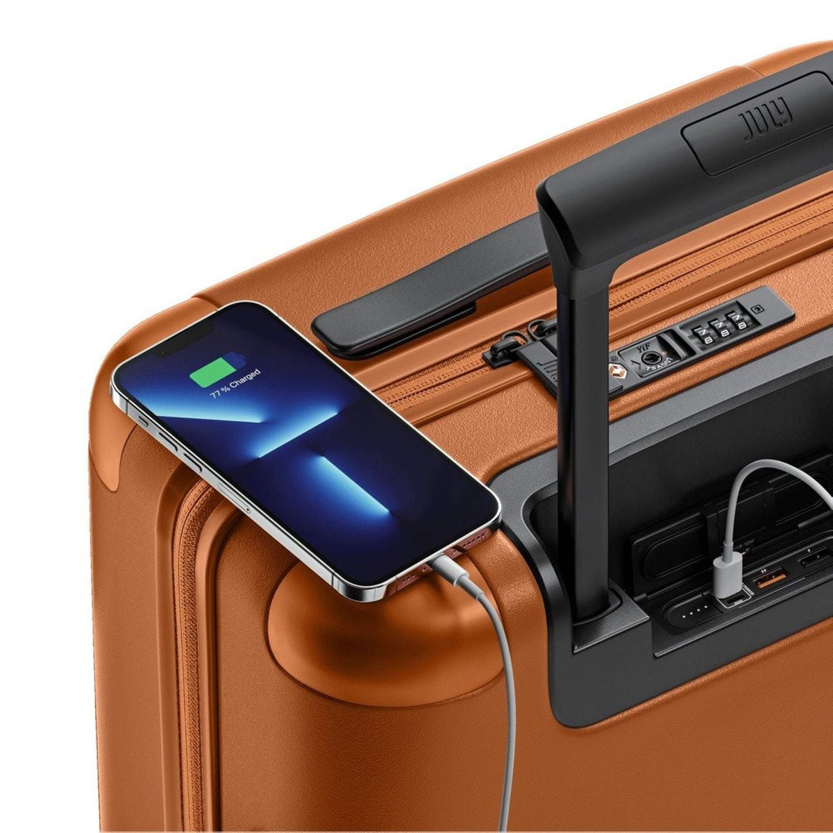 July Carry On Original Polycarbonate 21" Luggage With Power Bank & Usb/Usb-C Cable - Orange