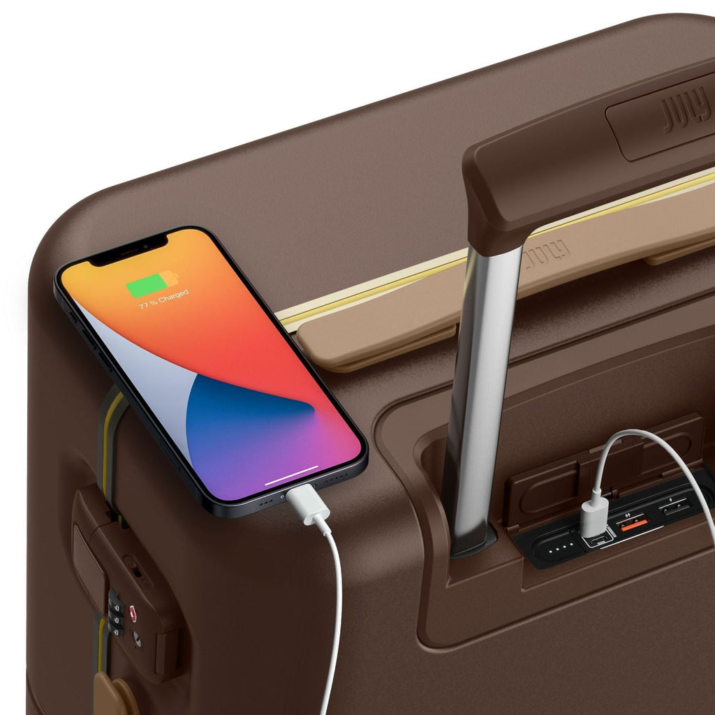 July Carry On Trunk Polycarbonate 21" Luggage With Fast Charge Usb-C Cable - Brown