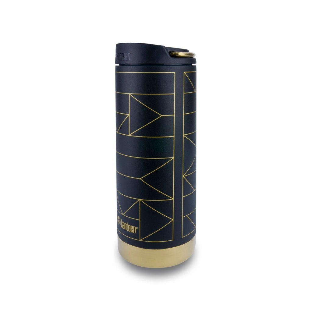 Klean Kanteen LIMITED EDITION TKWide 16oz Insulated Water Bottle With Cafe Cap - Geometric Gold On Black
