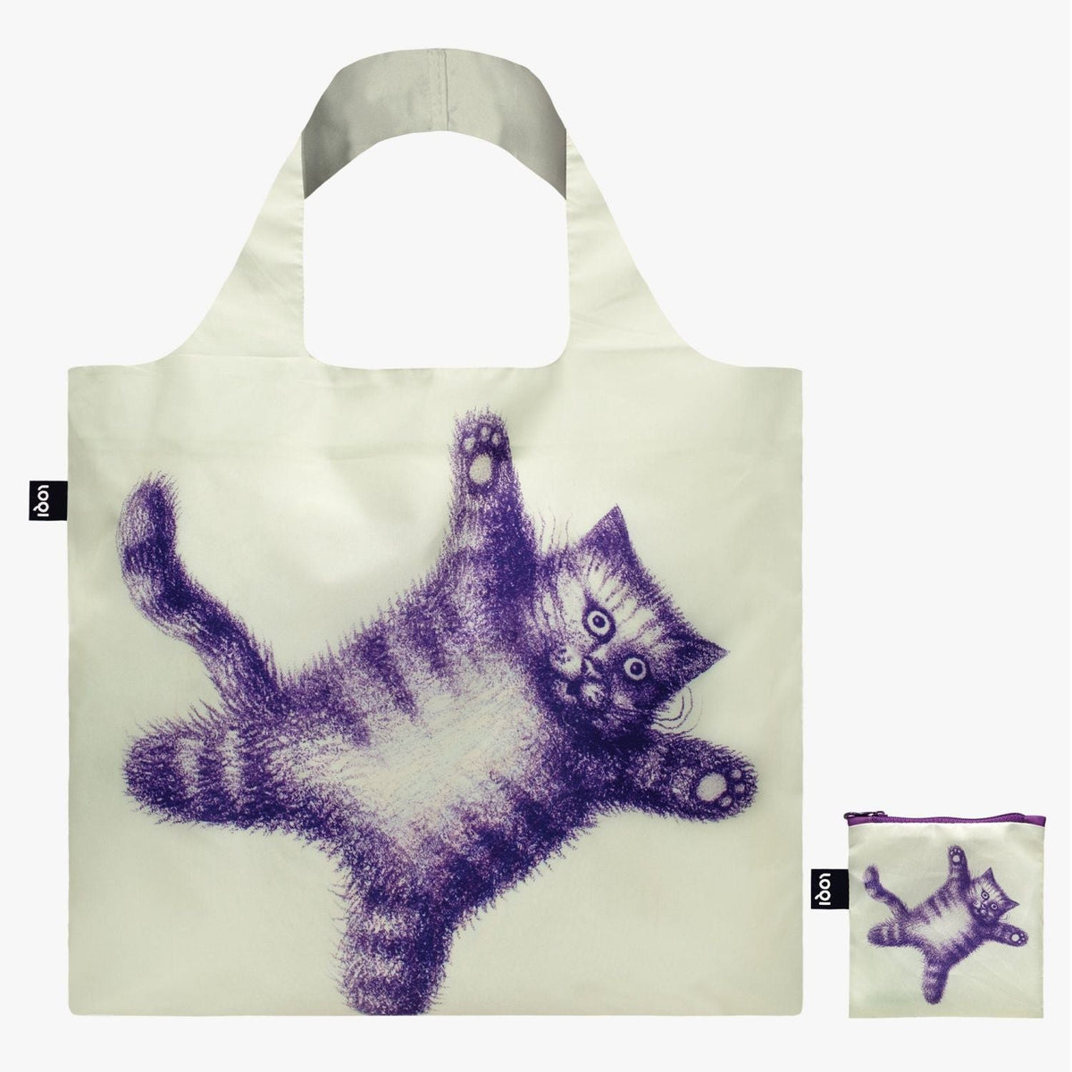 LOQI Artist Foldable Tote Bag - Armando Veve - Flying Purr-Ple Cat Recycled