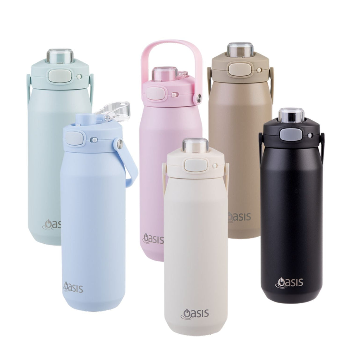 Oasis Ceramic Stainless Steel Triple Wall Capri Quick Release Drink Bottle 750ML - Black