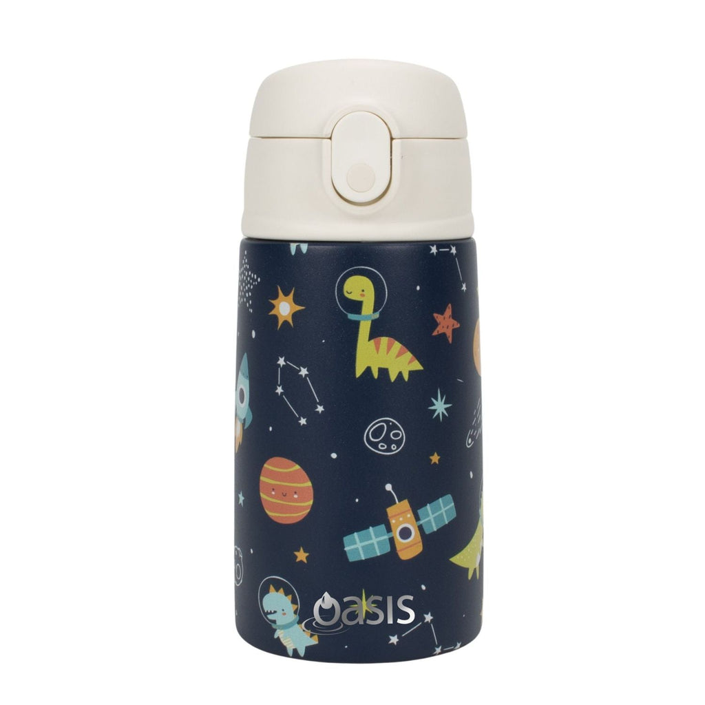 Oasis Kids Water Bottle with Sipper Silicone Straw 400ML - Cosmic Dinos
