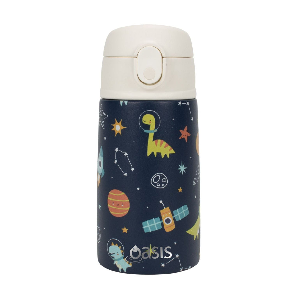 Oasis Kids Water Bottle with Sipper Silicone Straw 400ML - Cosmic Dinos