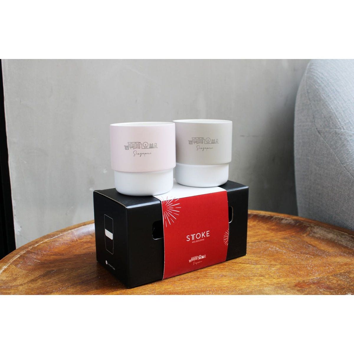 STTOKE Swirl Home Cup 7oz - Singapore (Champagne Grey / Raspberry Rose)