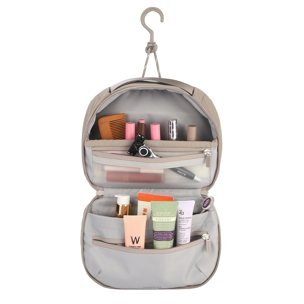 Crossing Nylon Checked Hanging Toiletry Bag Pro - Light Grey