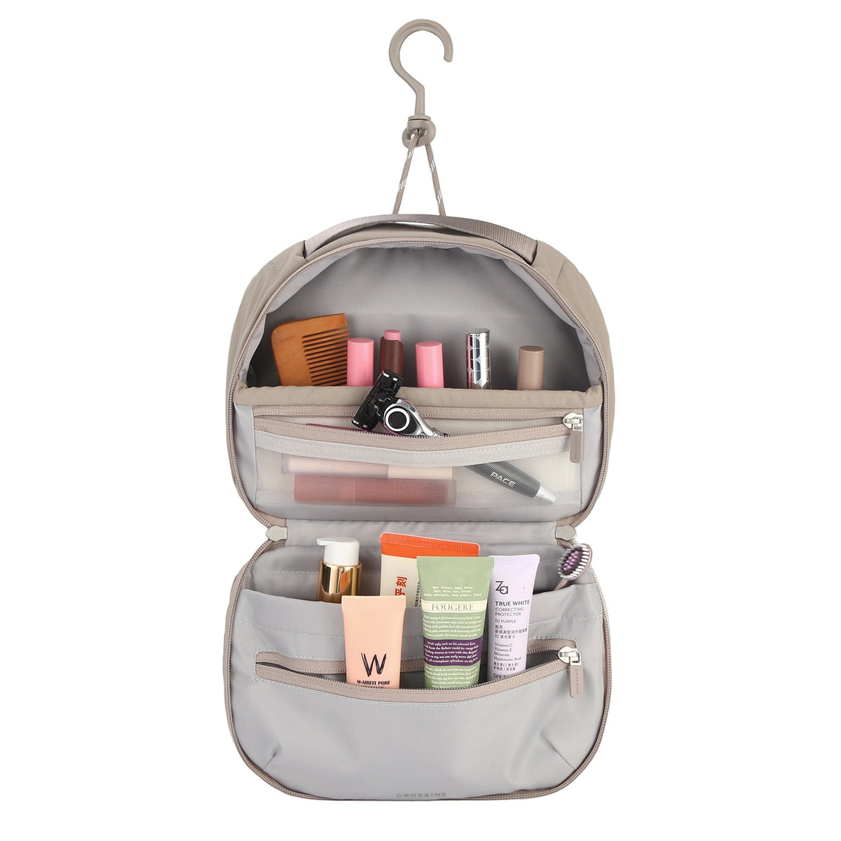 Crossing Nylon Checked Hanging Toiletry Bag Pro - Light Grey