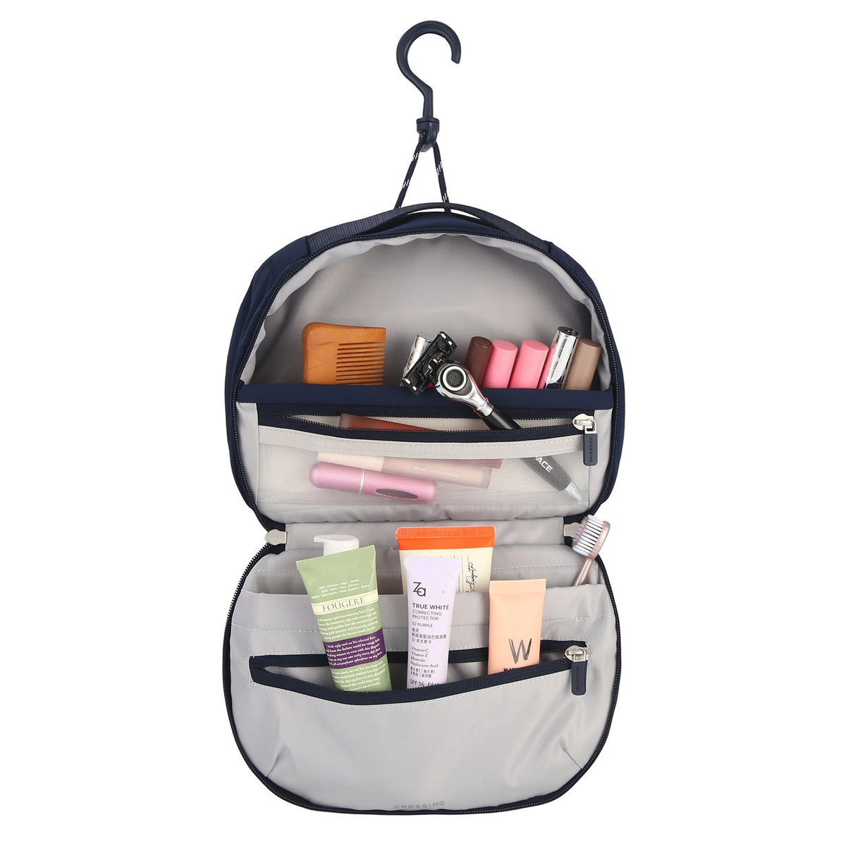 Crossing Nylon Checked Hanging Toiletry Bag Pro - Navy