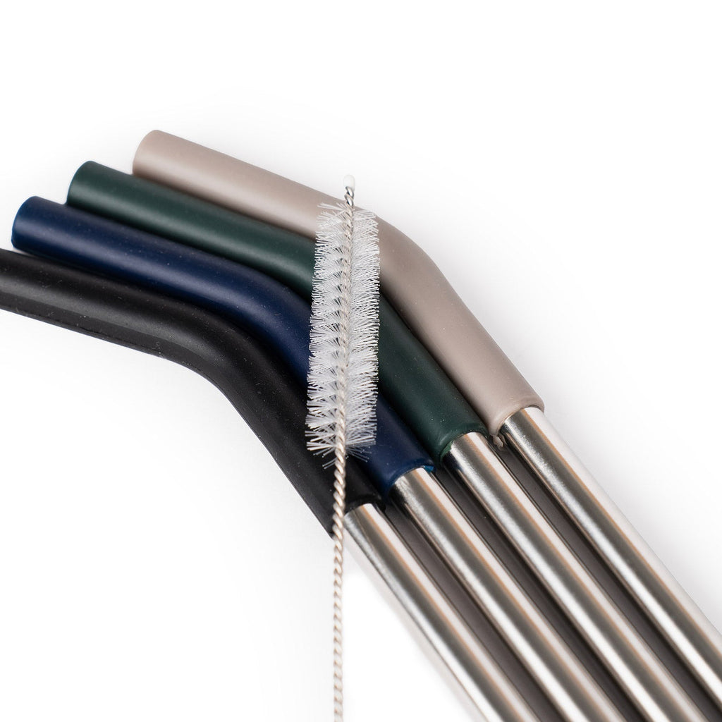 Crossing Reusable Stainless Steel Straw 4-Pc Set - Black/Squash/Ink Blue/ Latte