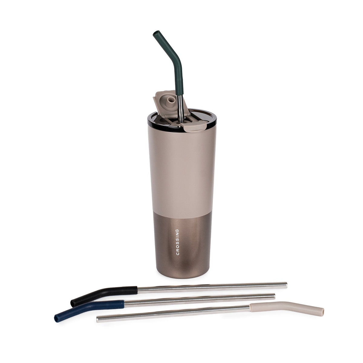 Crossing Reusable Stainless Steel Straw 4-Pc Set - Black/Squash/Ink Blue/ Latte