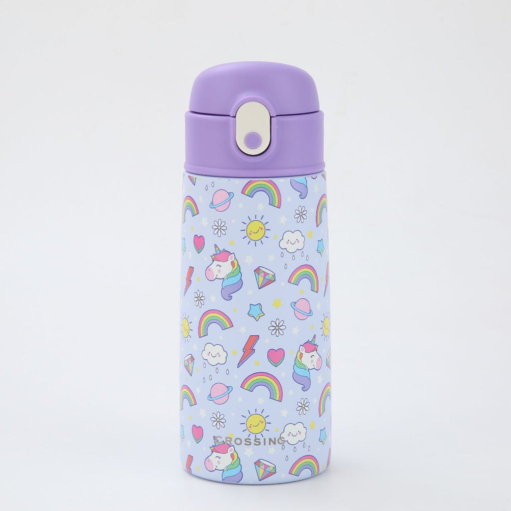 Crossing S/S 316 Kids' Insulated Water Bottle W/Sipper Silicone Straw 500ml - Rainbow Unicorns