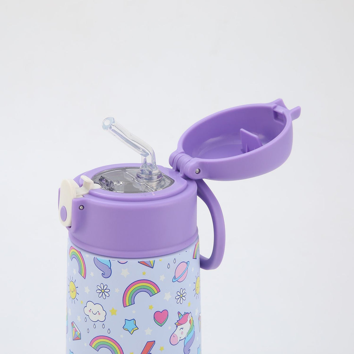 Crossing S/S 316 Kids' Insulated Water Bottle W/Sipper Silicone Straw 500ml - Rainbow Unicorns