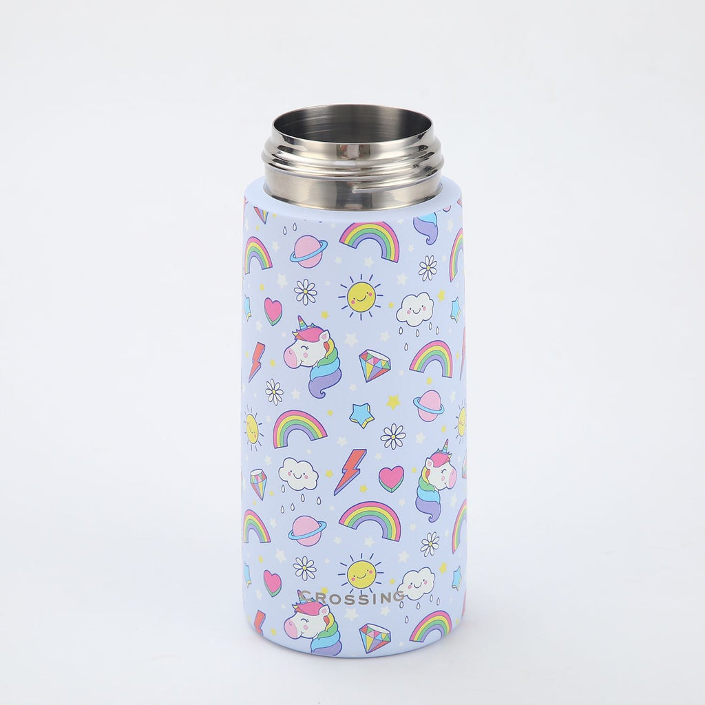 Crossing S/S 316 Kids' Insulated Water Bottle W/Sipper Silicone Straw 500ml - Rainbow Unicorns
