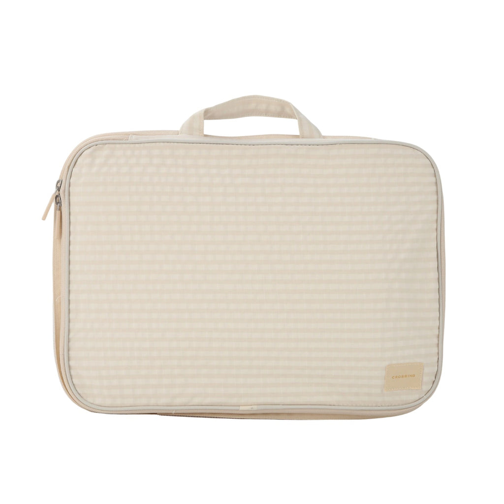 Crossing Waterproof Rayon Checked Compression Packing Cube Set (2-Piece Set) - Beige