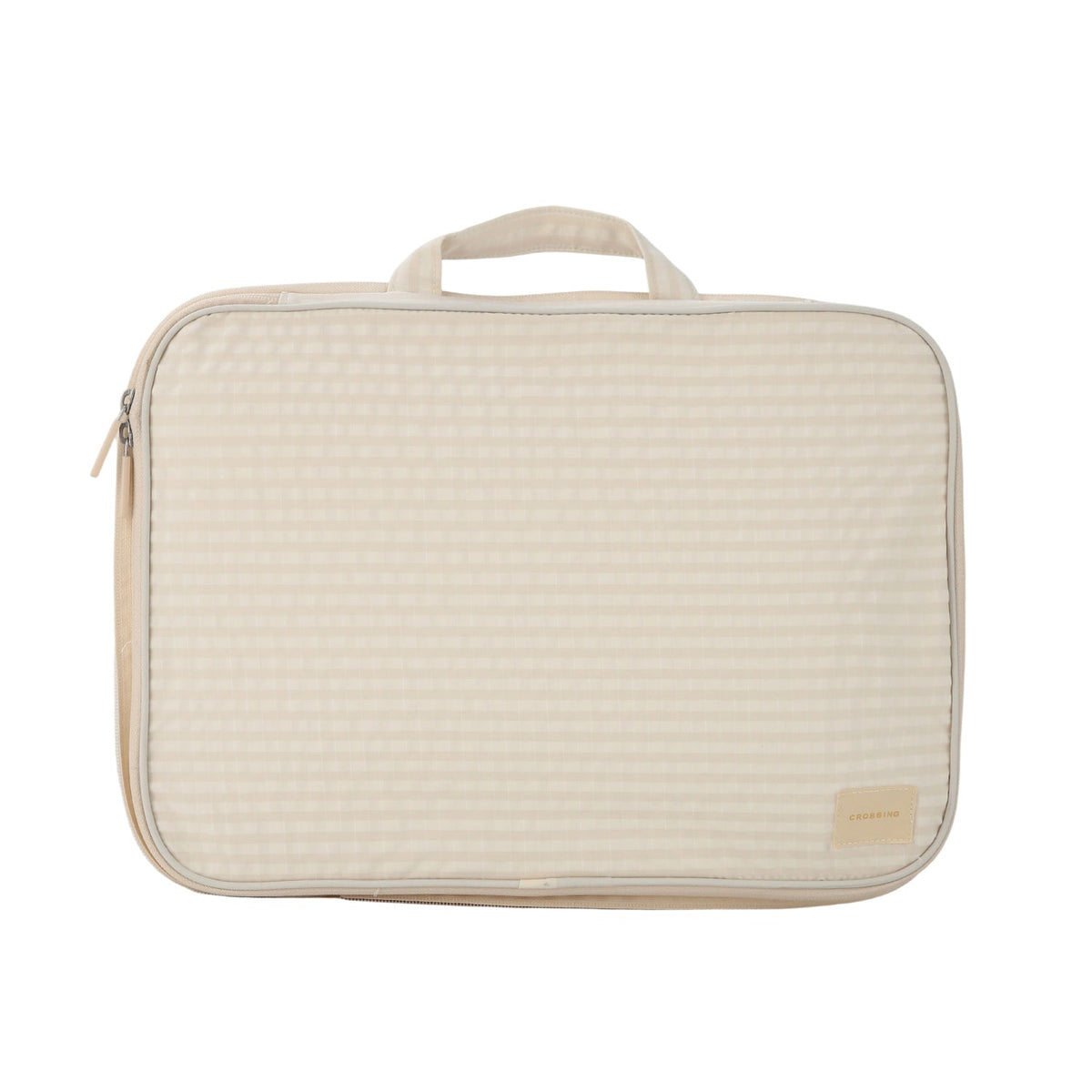 Crossing Waterproof Rayon Checked Compression Packing Cube Set (2-Piece Set) - Beige