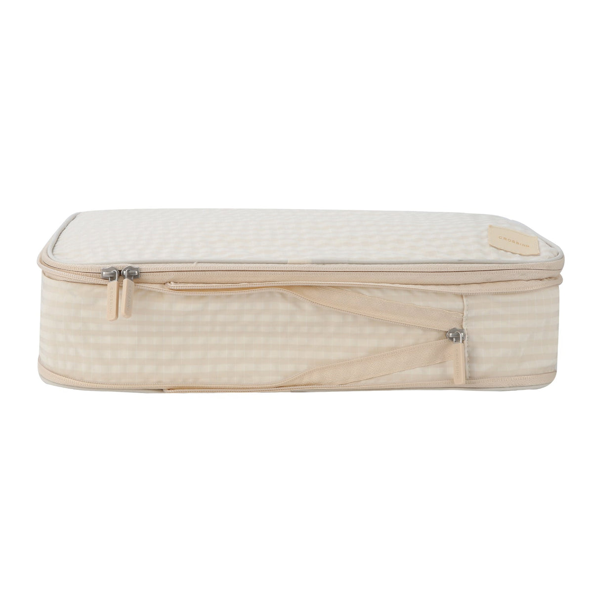 Crossing Waterproof Rayon Checked Compression Packing Cube Set (2-Piece Set) - Beige