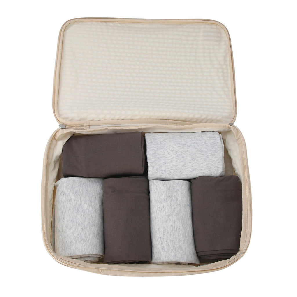 Crossing Waterproof Rayon Checked Compression Packing Cube Set (2-Piece Set) - Beige