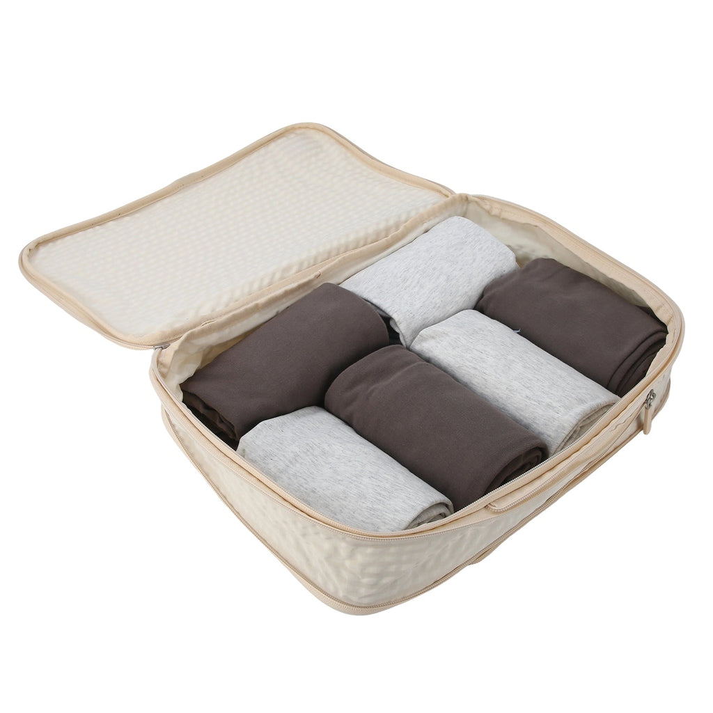 Crossing Waterproof Rayon Checked Compression Packing Cube Set (2-Piece Set) - Beige