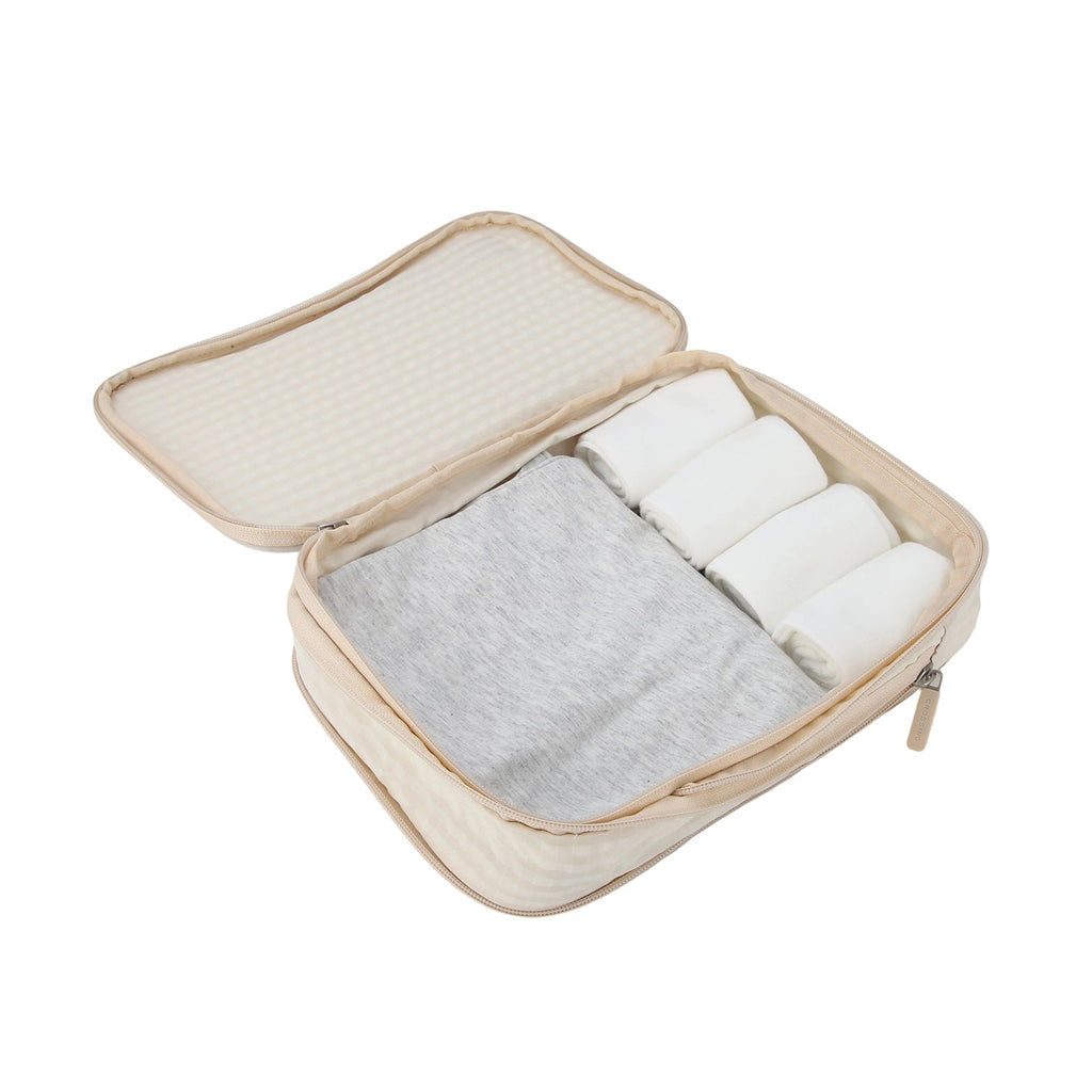 Crossing Waterproof Rayon Checked Compression Packing Cube Set (2-Piece Set) - Beige
