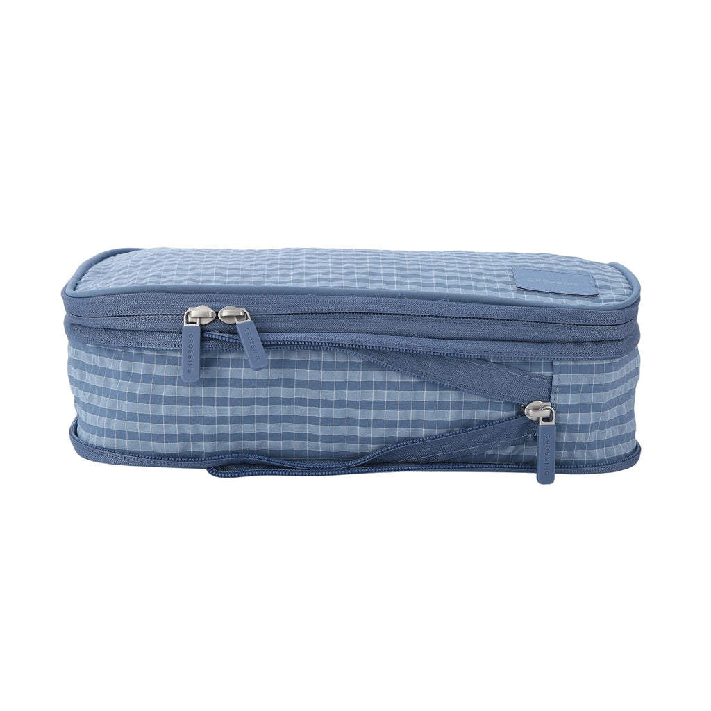 Crossing Waterproof Rayon Checked Compression Packing Cube Set (2-Piece Set) - Blue