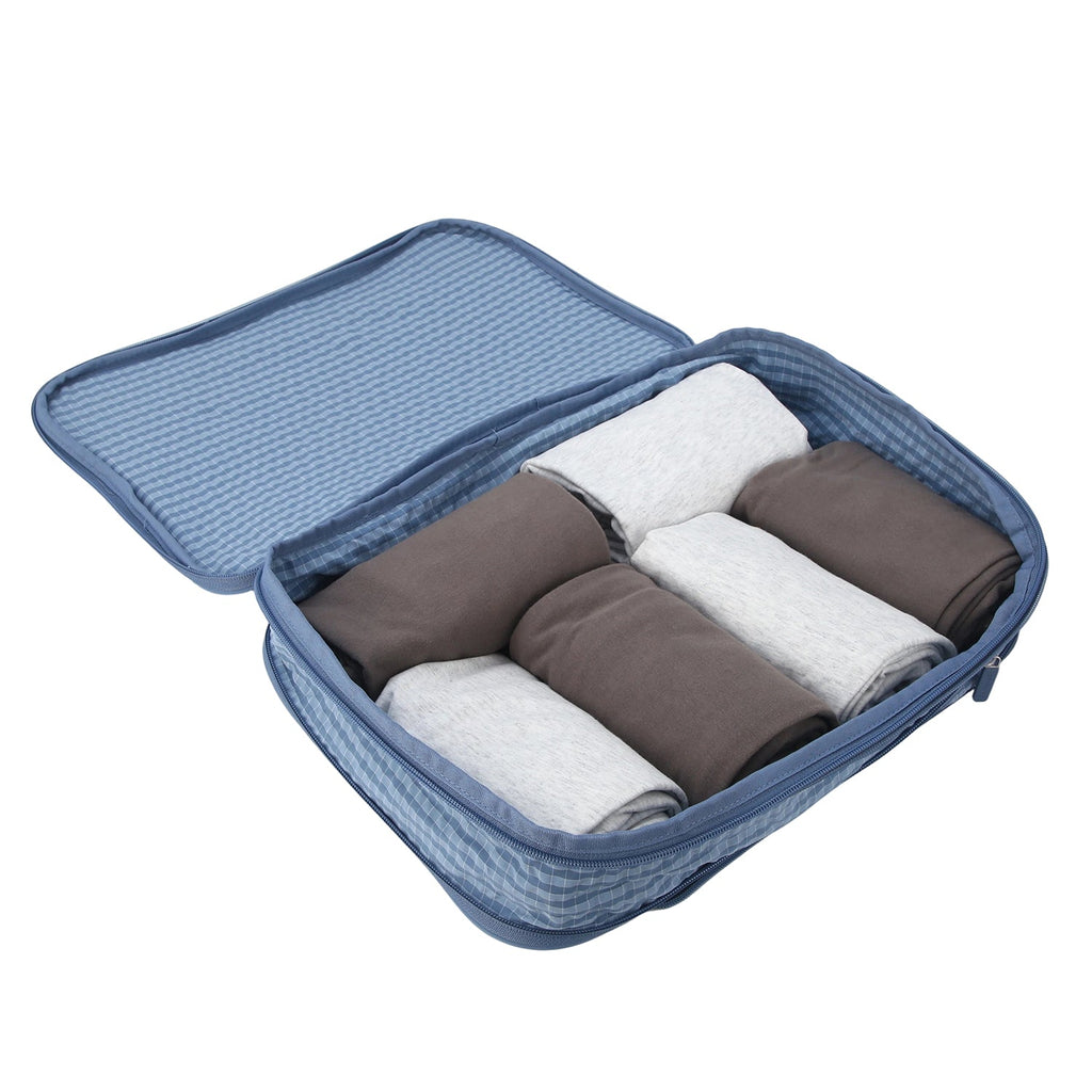 Crossing Waterproof Rayon Checked Compression Packing Cube Set (2-Piece Set) - Blue