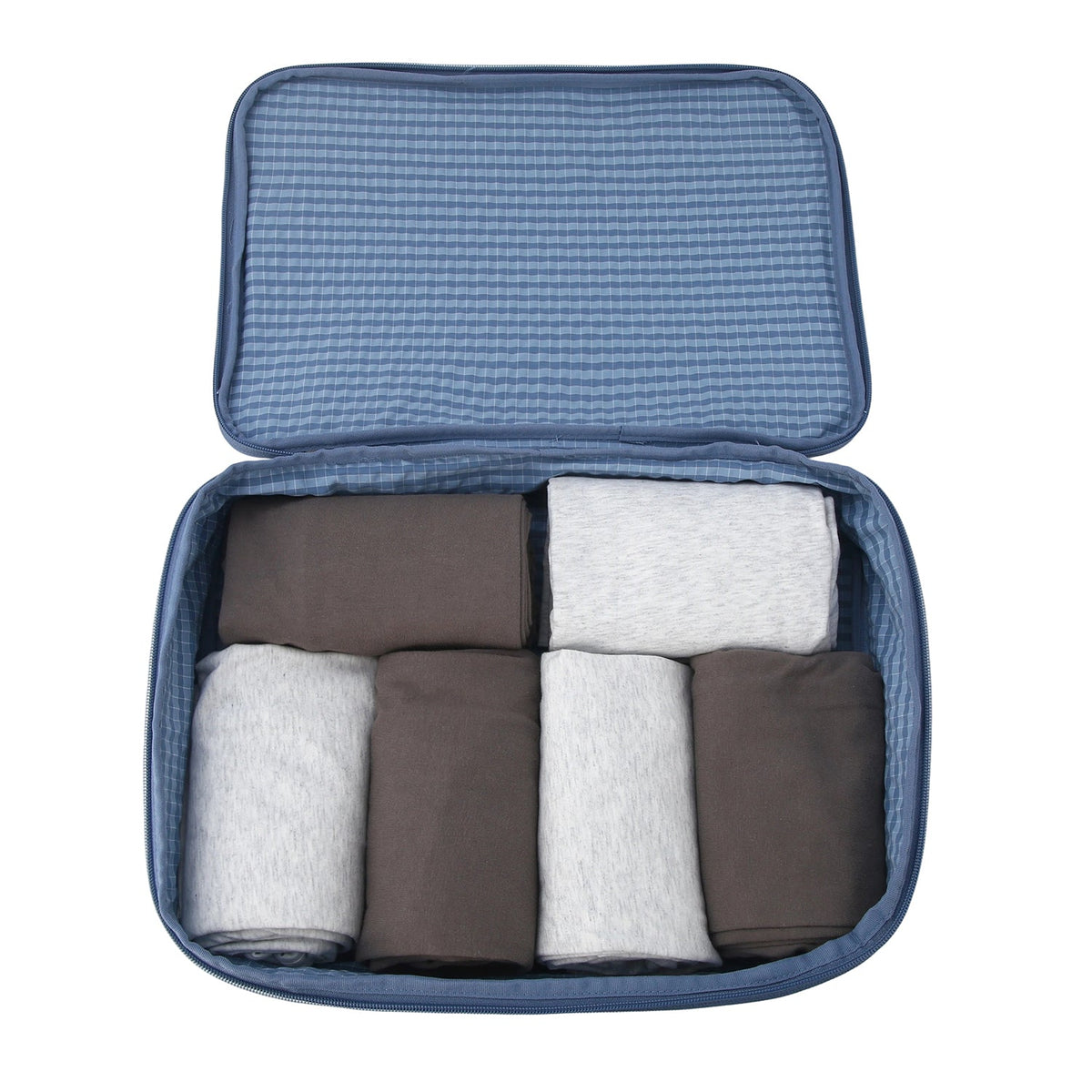 Crossing Waterproof Rayon Checked Compression Packing Cube Set (2-Piece Set) - Blue