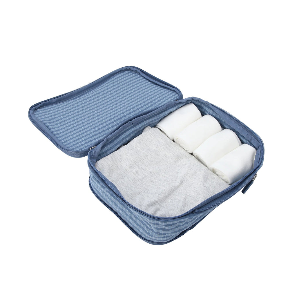 Crossing Waterproof Rayon Checked Compression Packing Cube Set (2-Piece Set) - Blue
