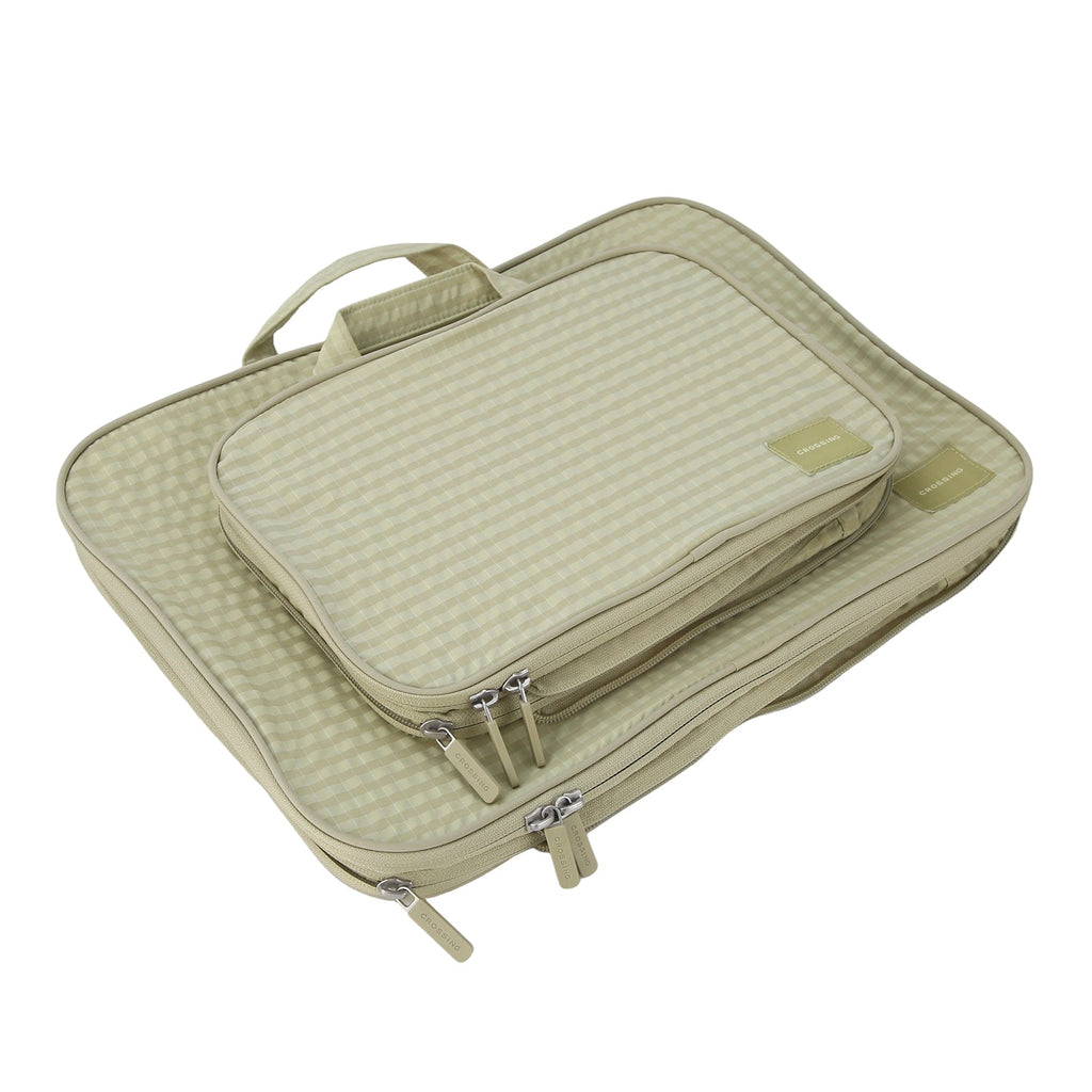 Crossing Waterproof Rayon Checked Compression Packing Cube Set (2-Piece Set) - Green