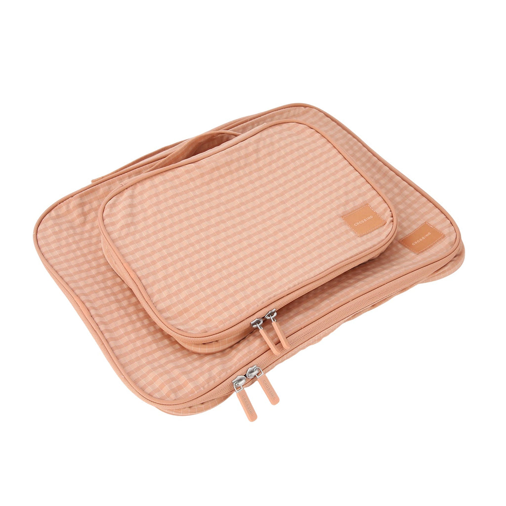 Crossing Waterproof Rayon Checked Packing Cube Set (2-Piece Set) - Coral