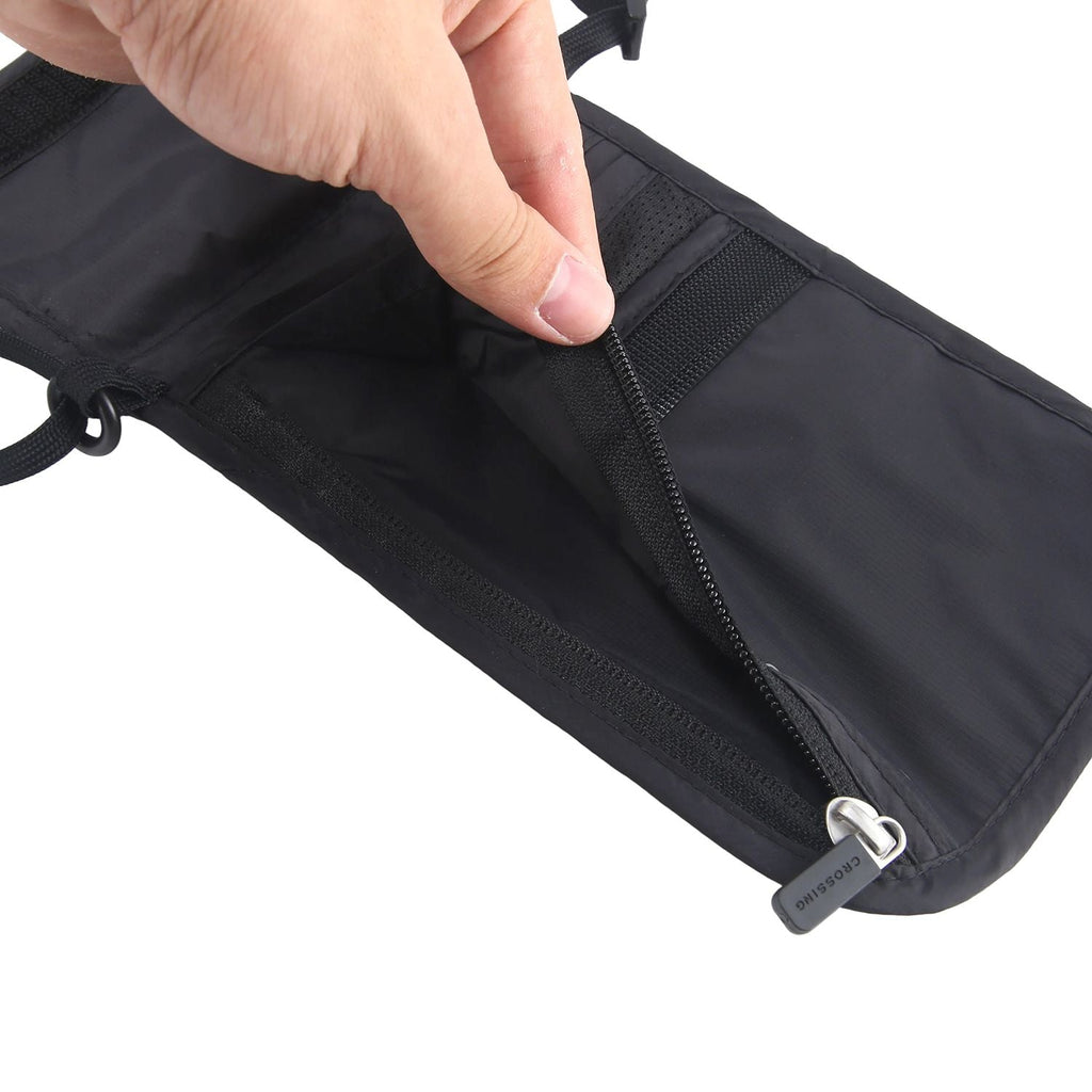 Crossing Waterproof Ripstop Nylon RFID Blocking Travel Neck Pouch - Black