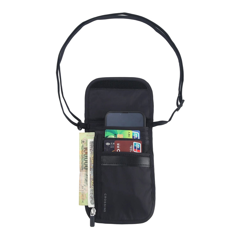 Crossing Waterproof Ripstop Nylon RFID Blocking Travel Neck Pouch - Black