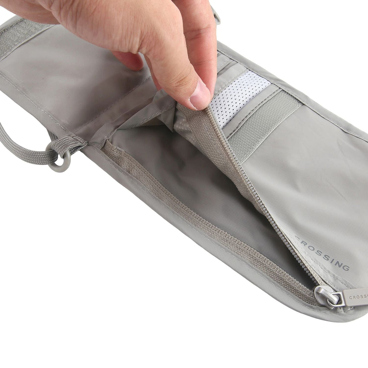 Crossing Waterproof Ripstop Nylon RFID Blocking Travel Neck Pouch - Light Grey