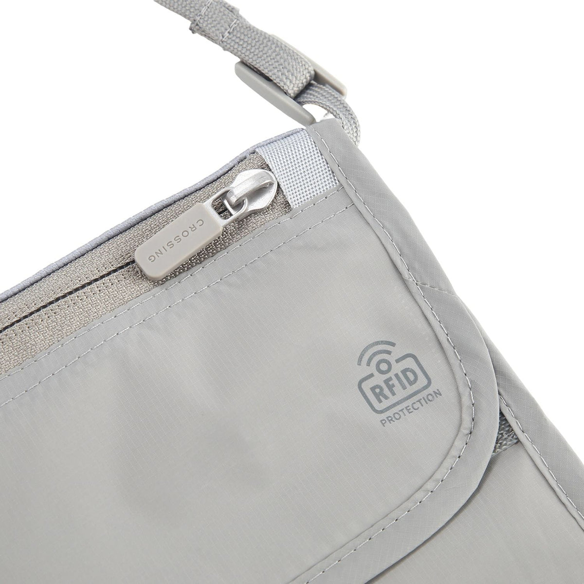 Crossing Waterproof Ripstop Nylon RFID Blocking Travel Neck Pouch - Light Grey