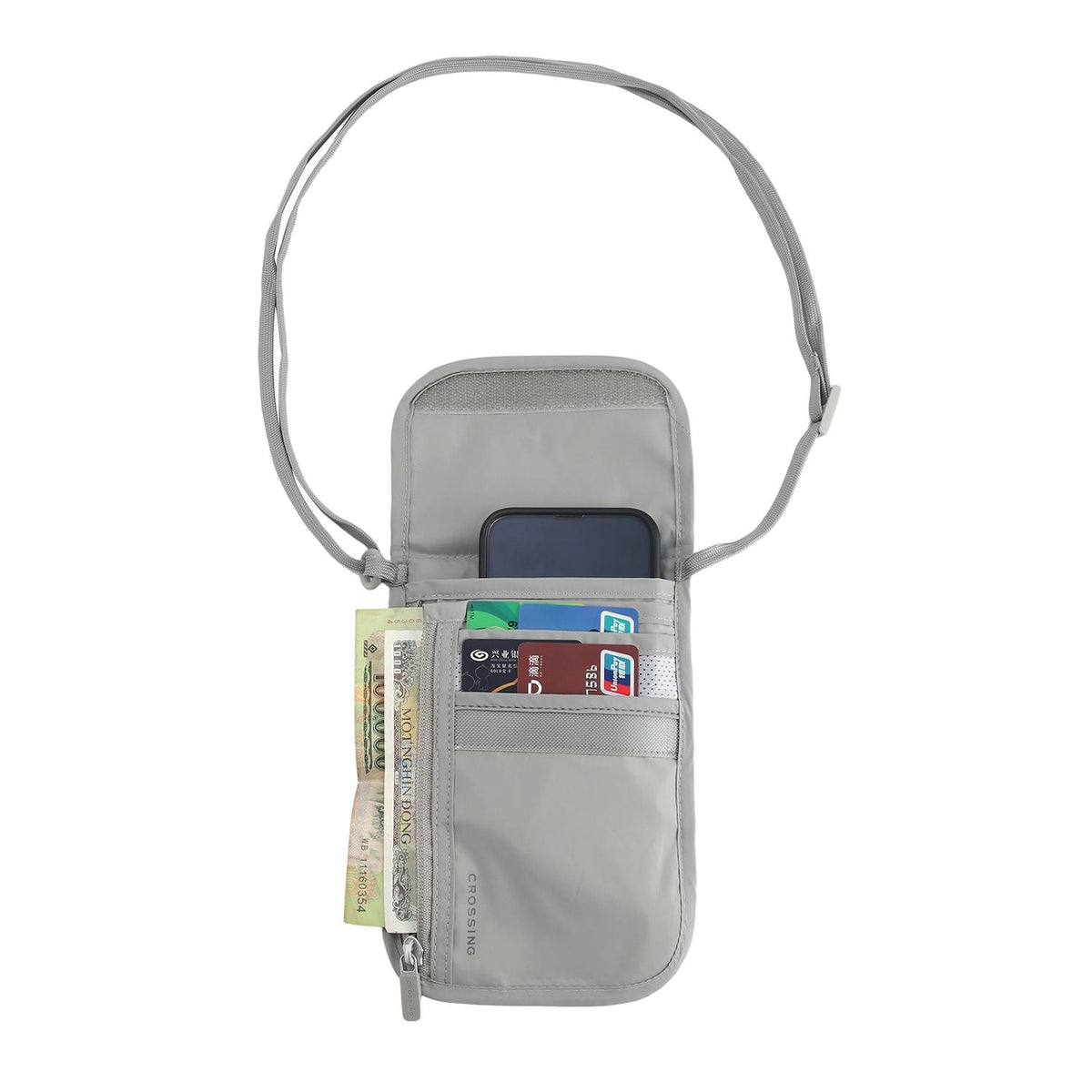 Crossing Waterproof Ripstop Nylon RFID Blocking Travel Neck Pouch - Light Grey