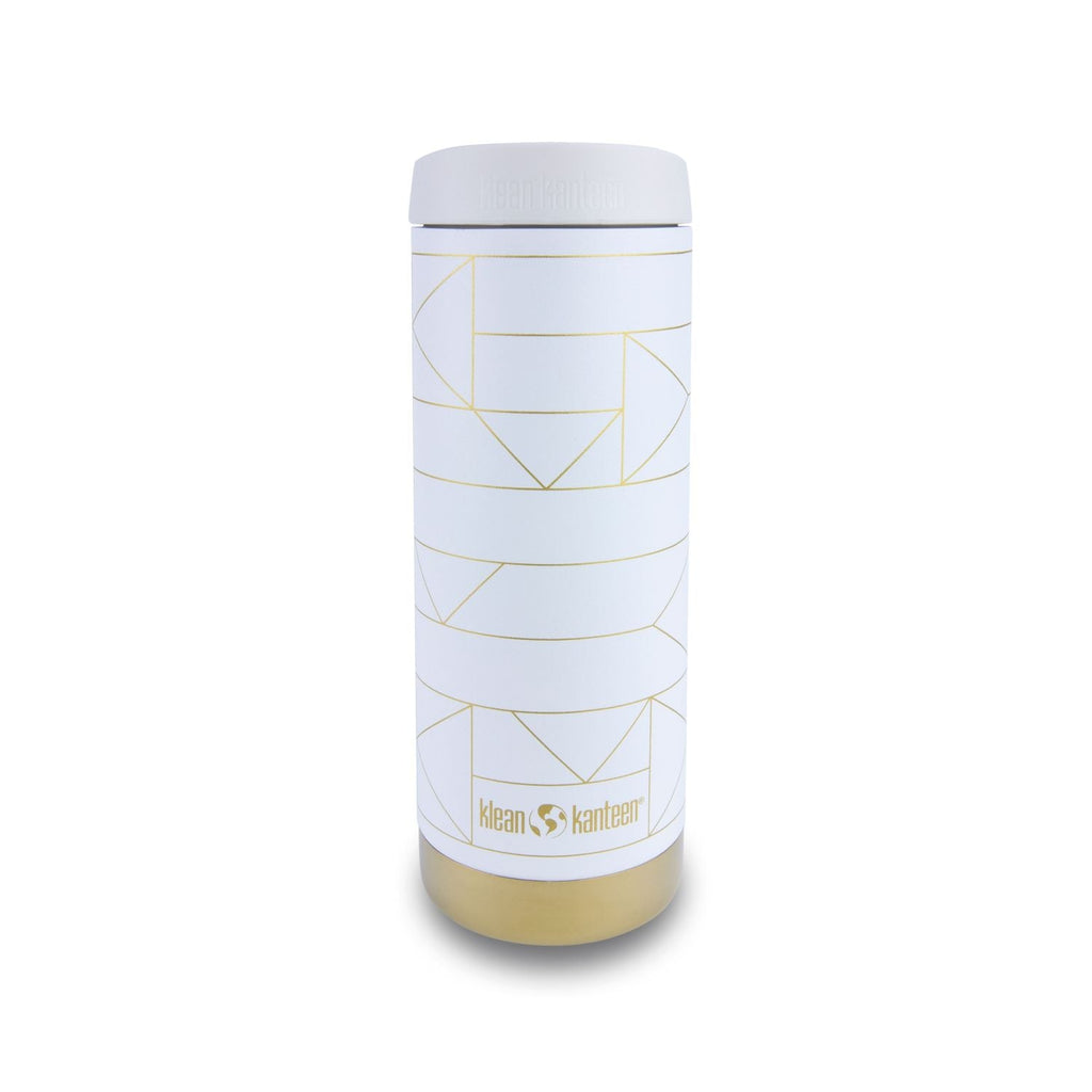 Klean Kanteen LIMITED EDITION TKWide 16oz Insulated Water Bottle With Cafe Cap - Geometric Gold On Tofu