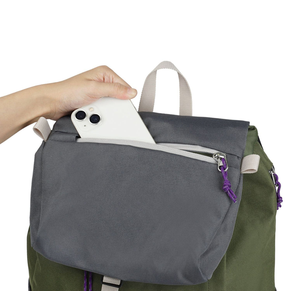 Hellolulu Saro Utility Flap Backpack M (Oil Green/Cool Gray)