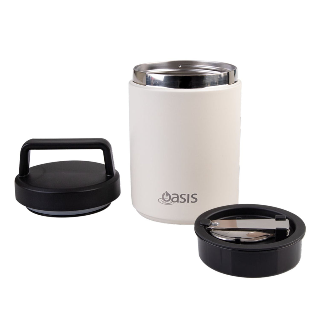 Oasis S/S Insulated Dual Compartment Food Jar W Handle And Spoon 480ML - Alabaster