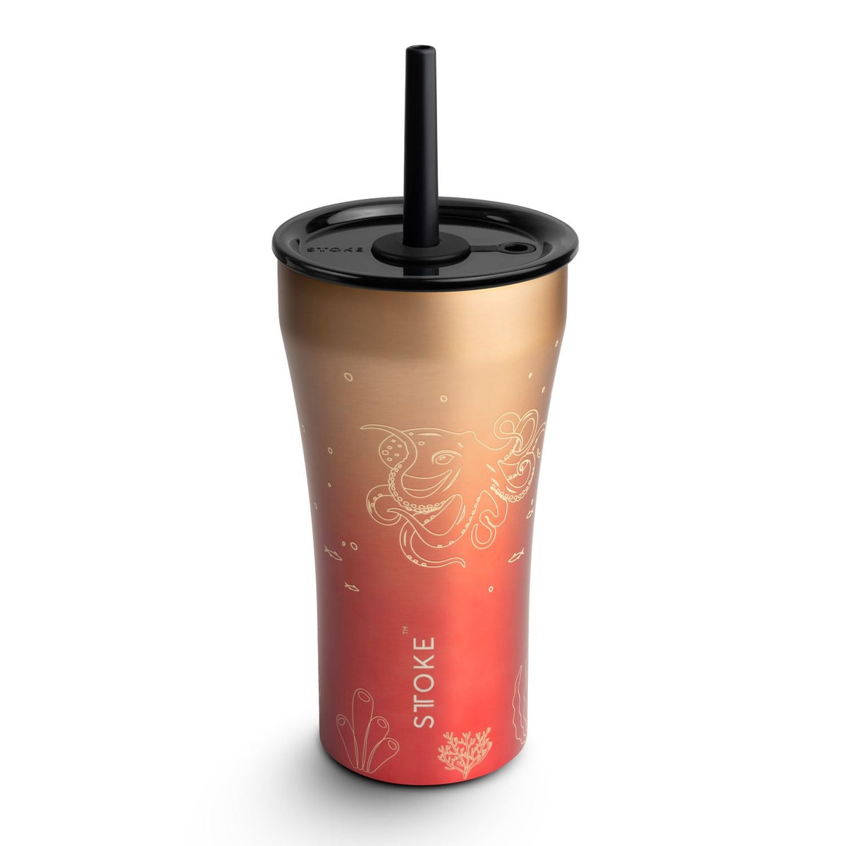 STTOKE Ocean Leakproof Ceramic Insulated Cup Powder Coating With Straw 20OZ - Octopus