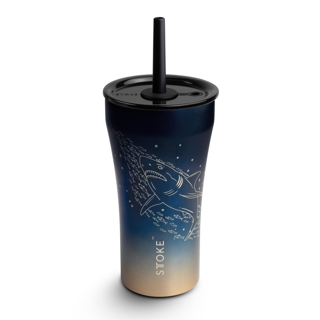 STTOKE Ocean Leakproof Ceramic Insulated Cup Powder Coating With Straw 20OZ - Shark