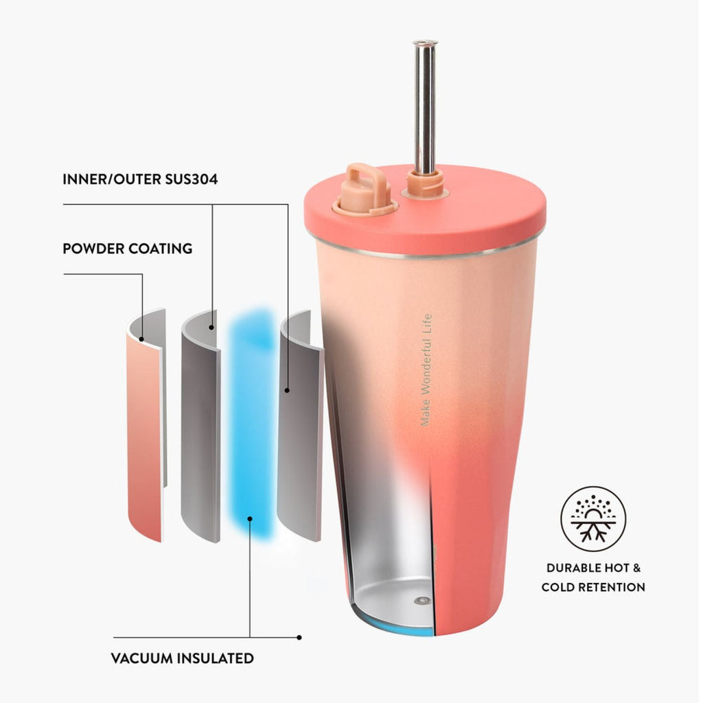 Tyeso Flaire 2.0 Retractable Straw S/S Vacuum Insulated Tumbler 600ML - Yellow