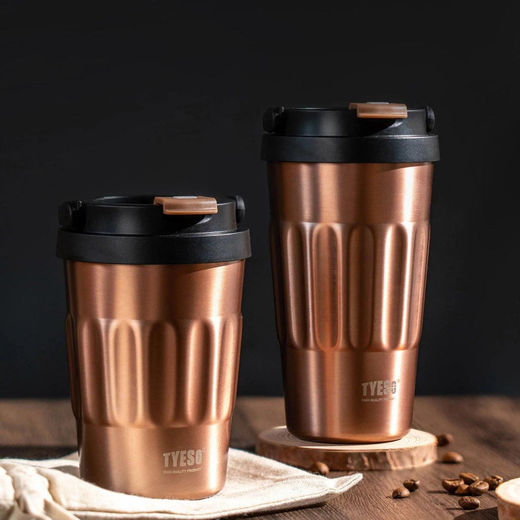 Tyeso Onyx Sipper S/S Vacuum Coffee Tumbler W Foldable Handle 400ml - Rose Gold