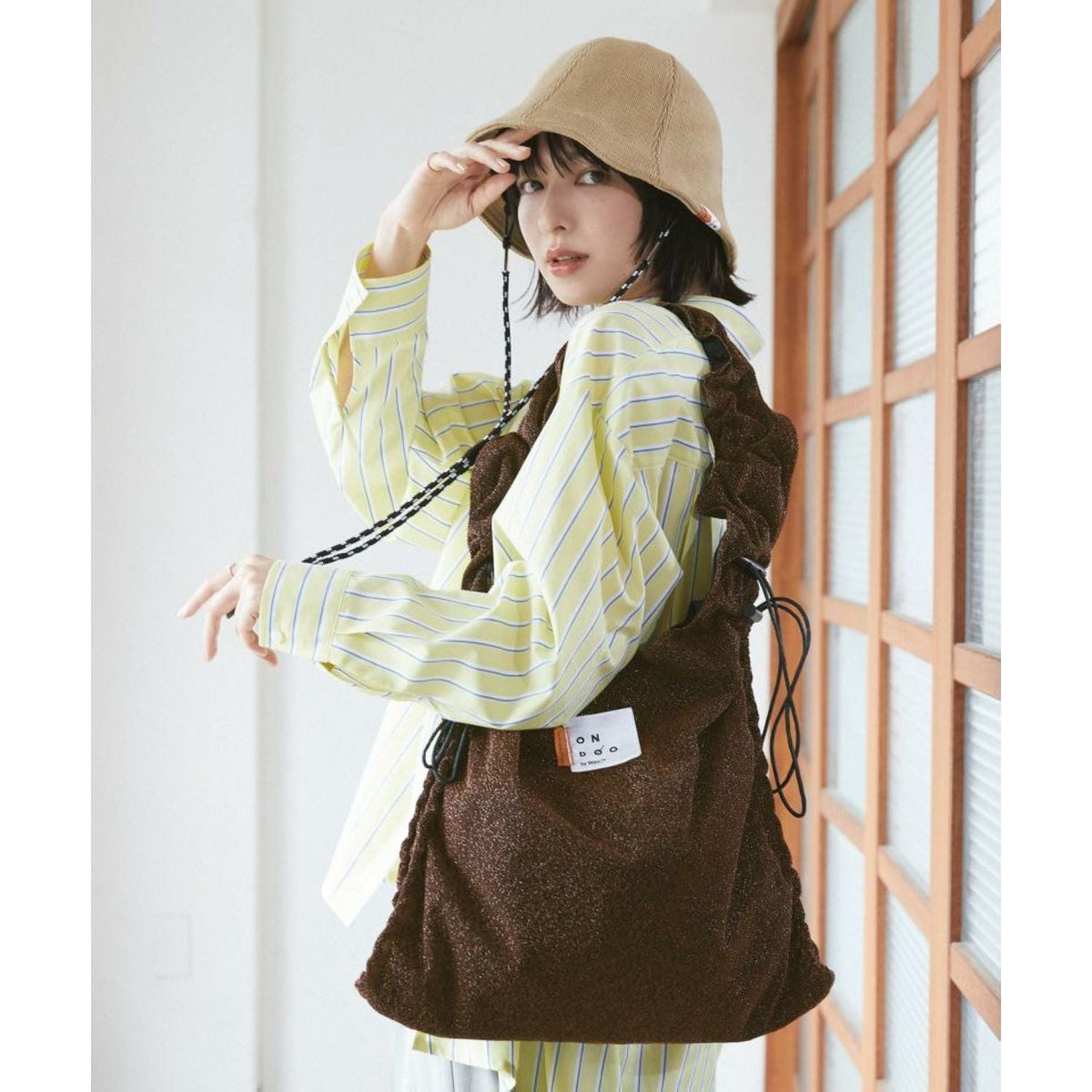 WPC Ondoo Shirring Drawstring Tote Bag (Black)