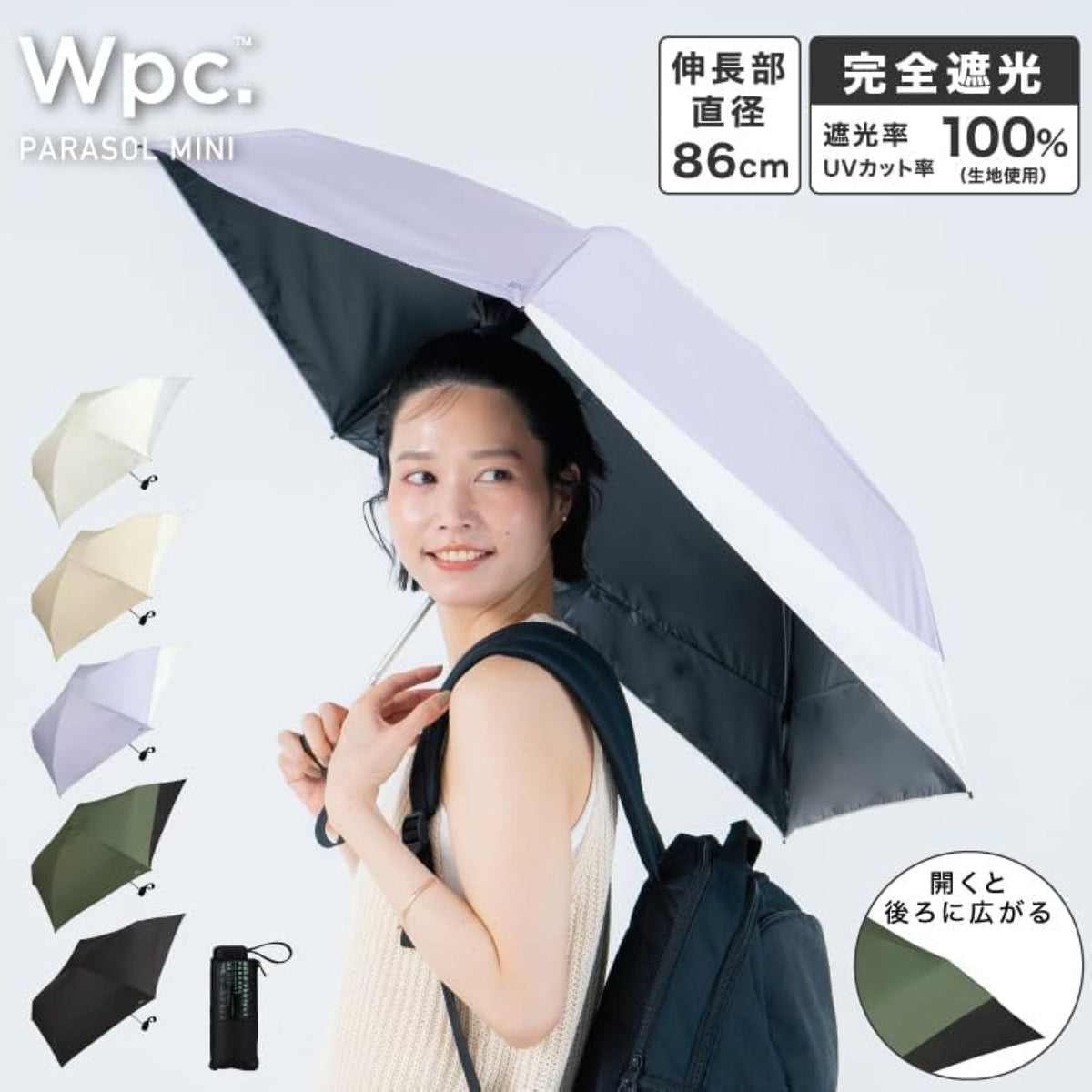 WPC Tiny Back Protect UV Protection Water Repellent Folding Umbrella 50cm (Black X Black)