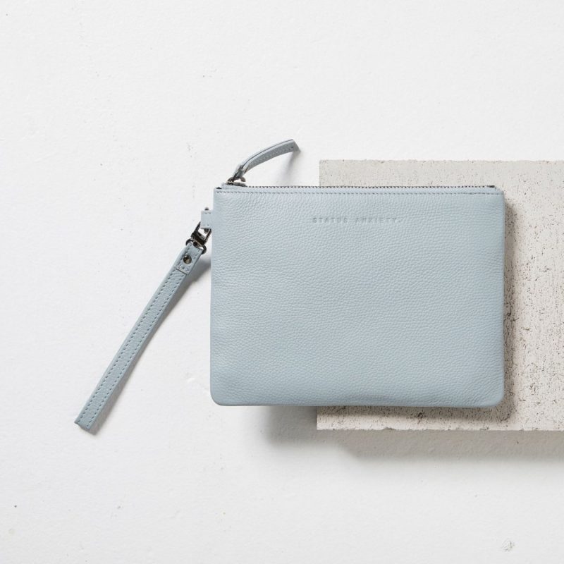 Status Anxiety Fixation Italian Leather Clutch Arctic Grey Seager Inc